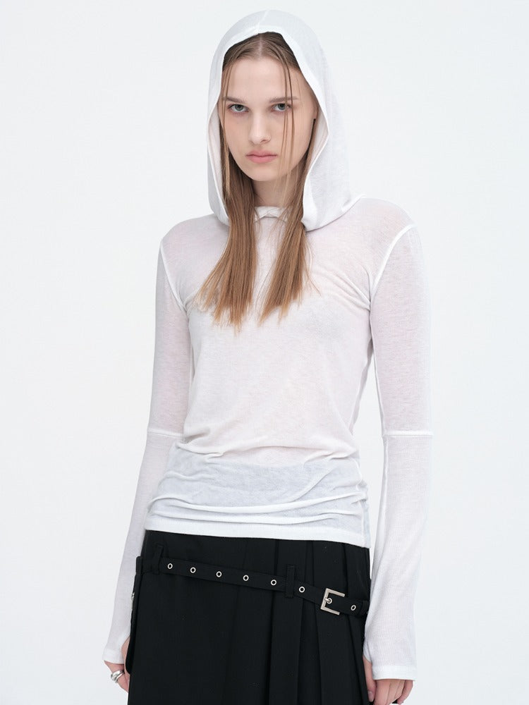 Minimal Ribbed Hoodie Ivory