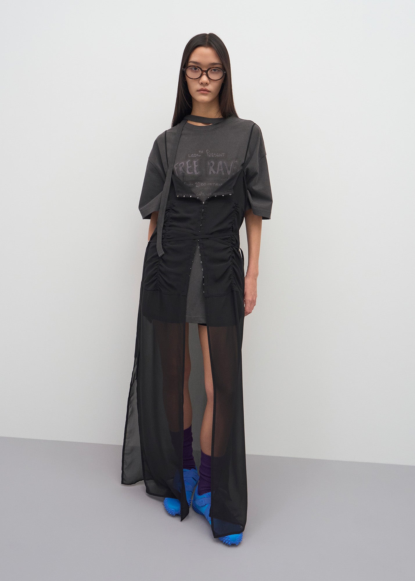 HOOK DETAIL CHIFFON DRESS_CHECKED / 2 Color