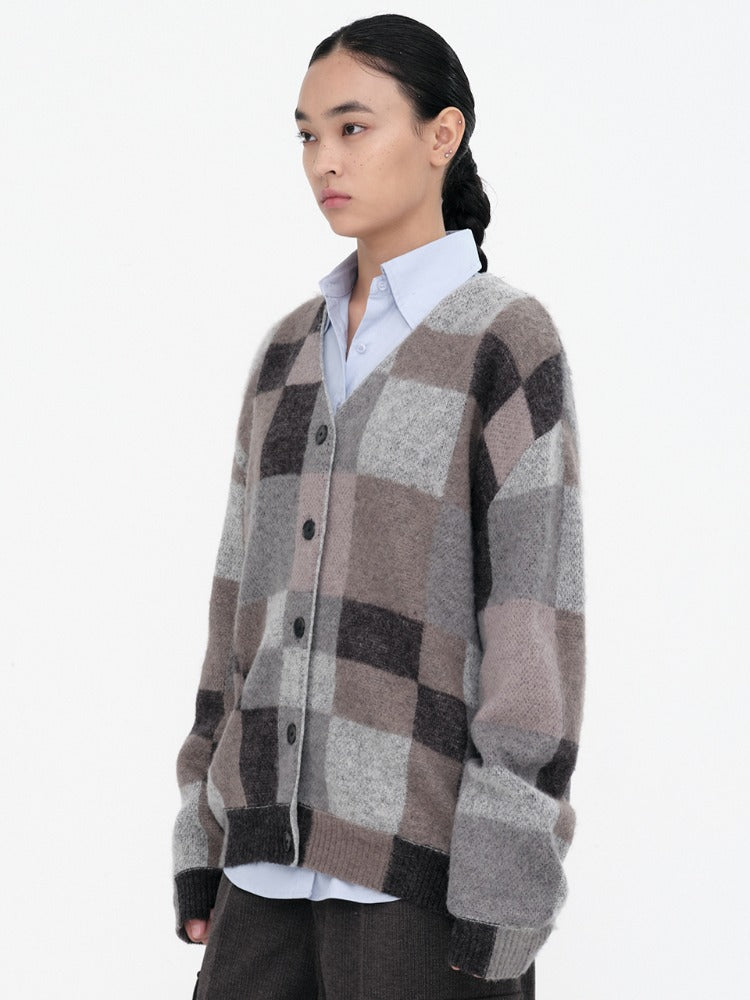 Color Block Oversized Cardigan Gray