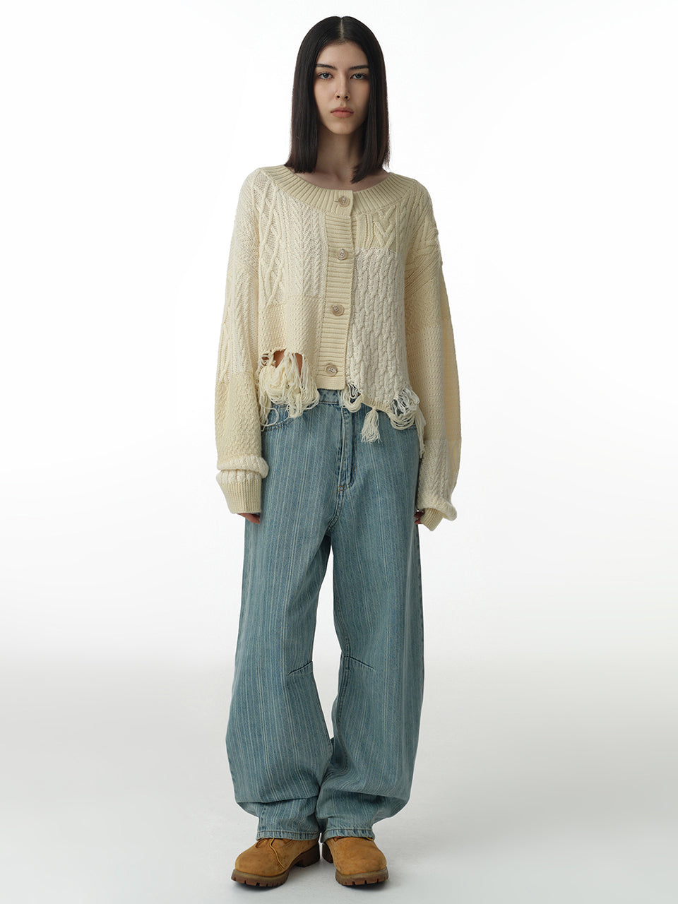 Stripe Balloon Jeans Fade Blue