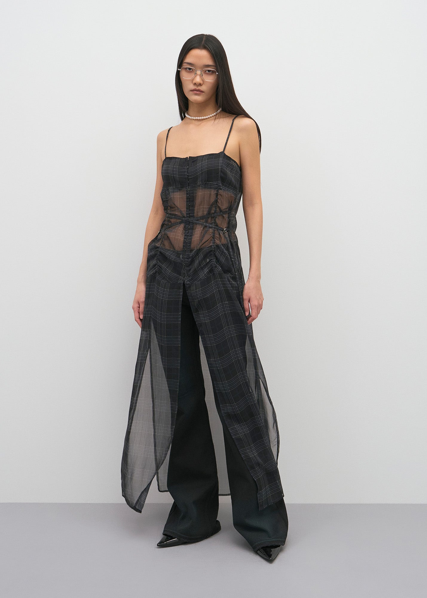 HOOK DETAIL CHIFFON DRESS_CHECKED / 2 Color