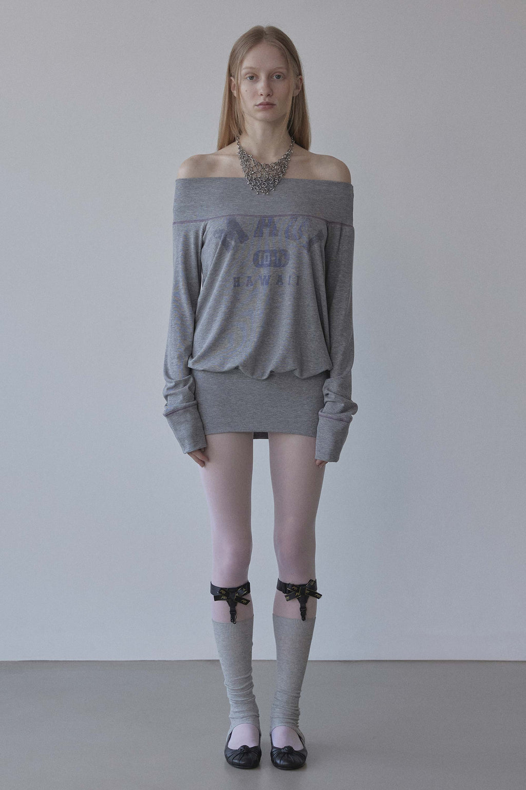 Maui Off-Shoulder Dress Melange Gray