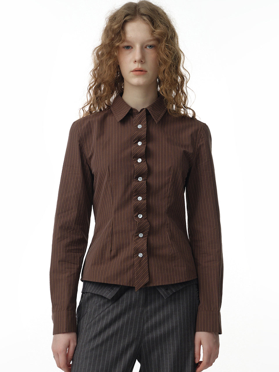 Double Placket Shirts Brown