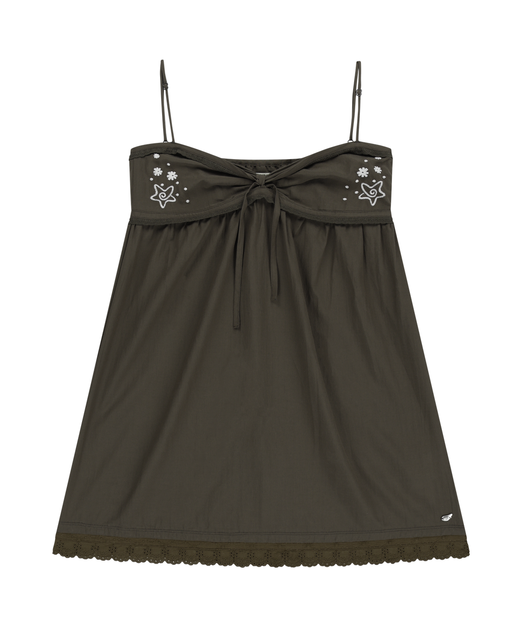 SOLAR STITCH MINI DRESS BROWN