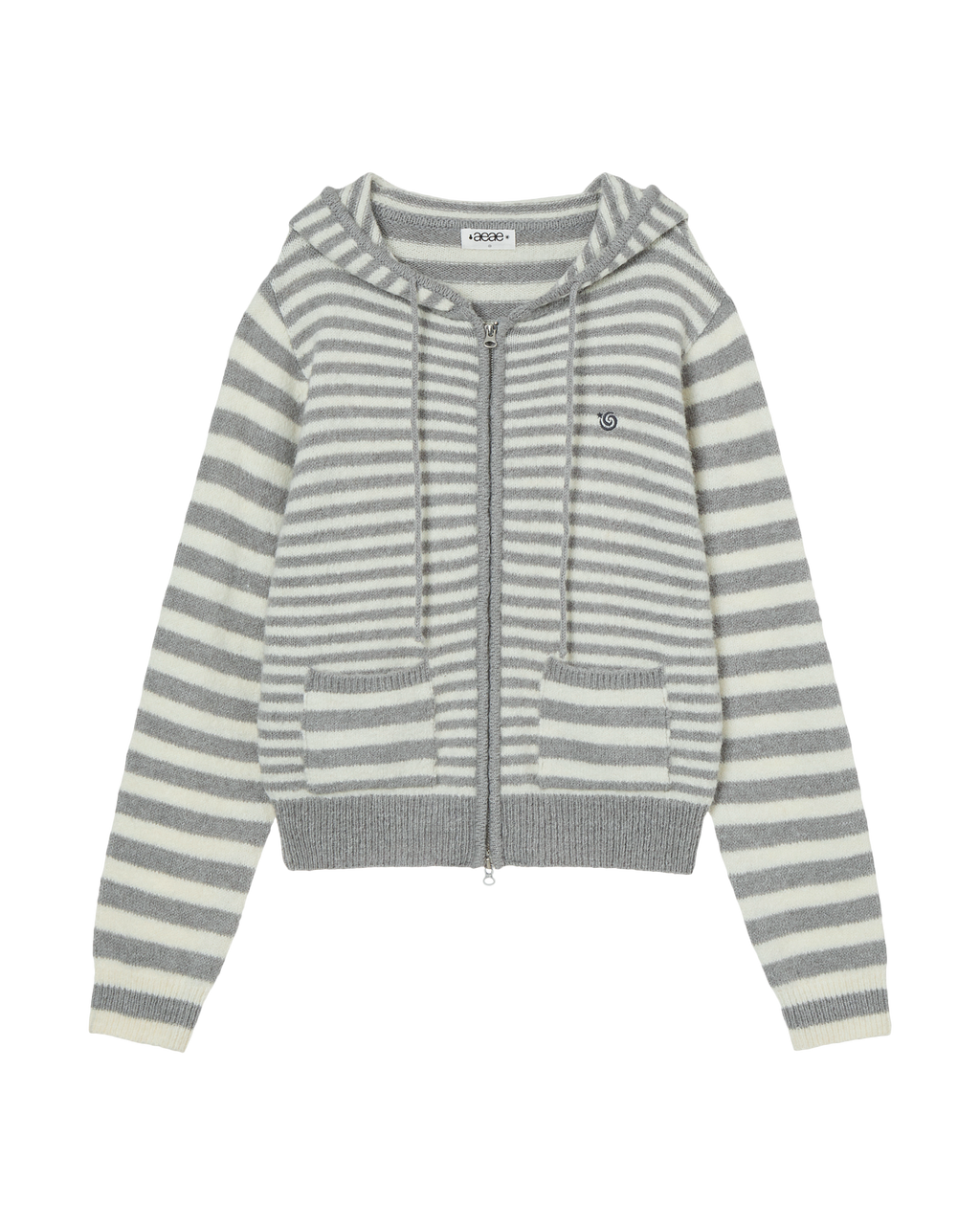 STRIPE HOOD KNIT ZIP UP LIGHT GREY