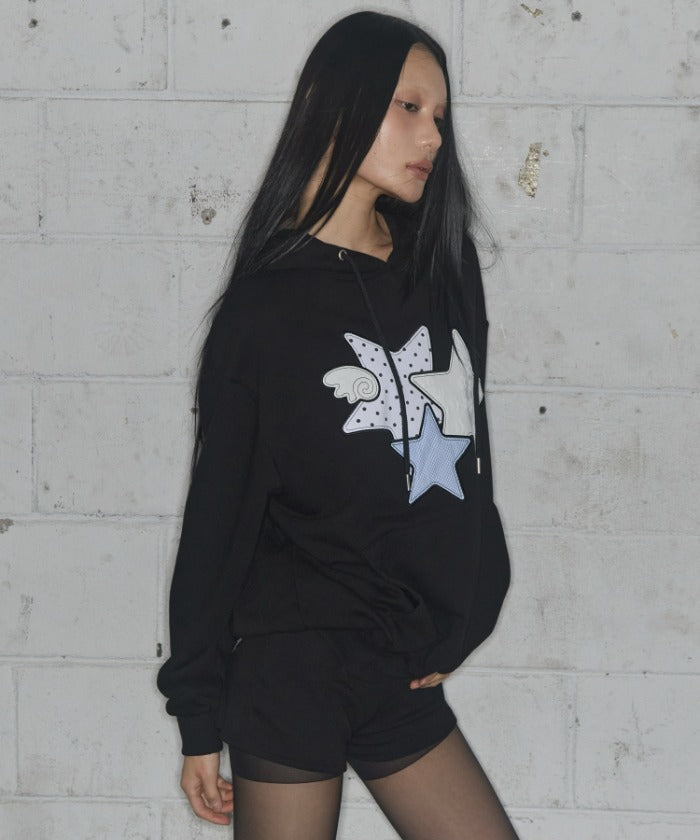 MIX STAR ANGEL PATCH HOODIE (BLACK) F25ZB011