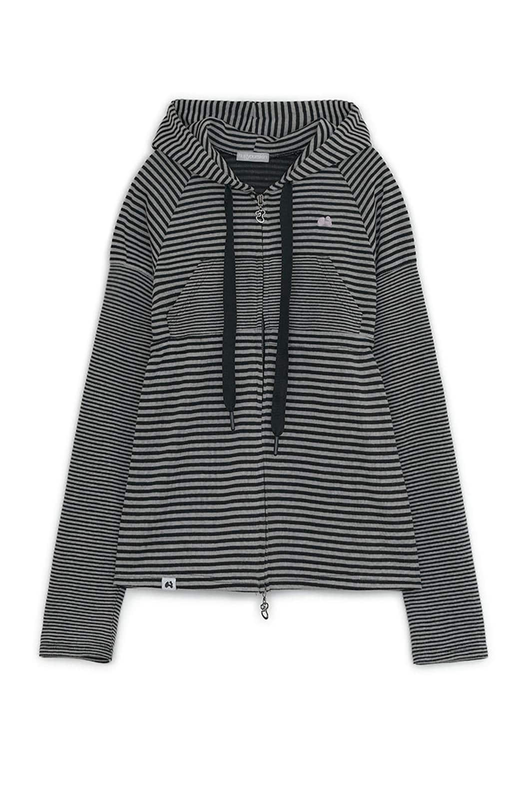Stripe babydoll hoodie zip-up (White Black)