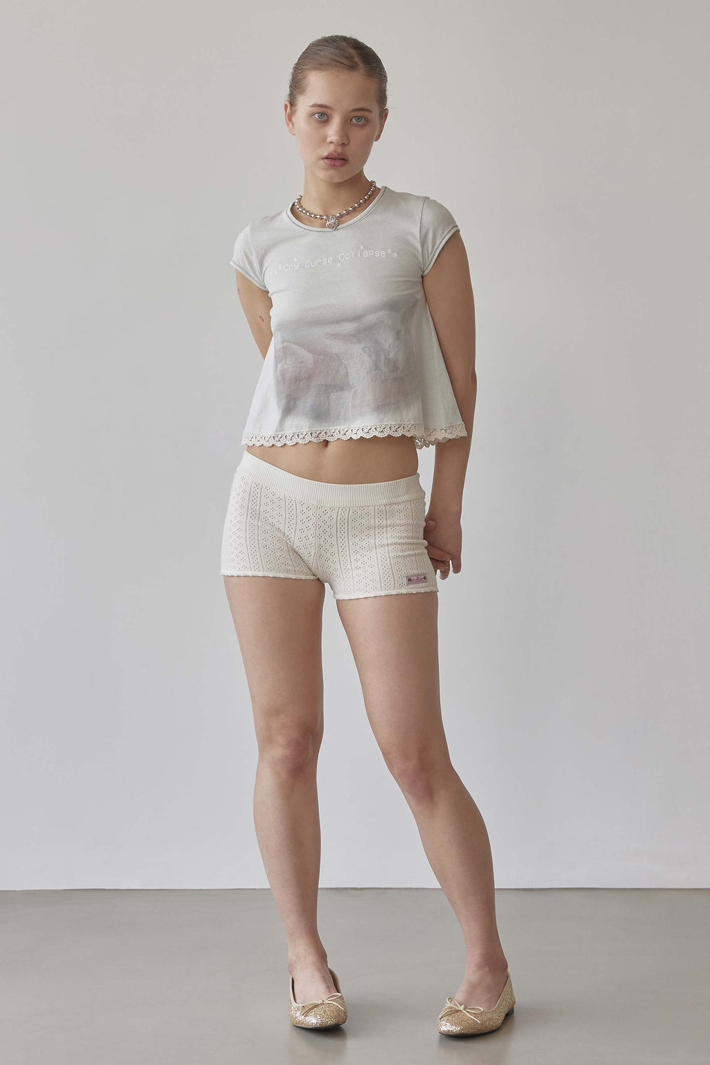 Eyelet Knit Shorts Ivory