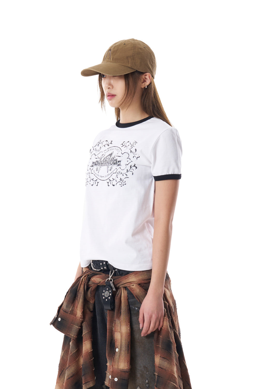 Stamp Printed Ringer Top (White)