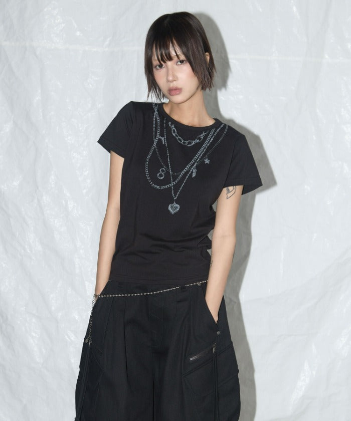 DUAL CHARM NECKLACE TEE (BLACK)