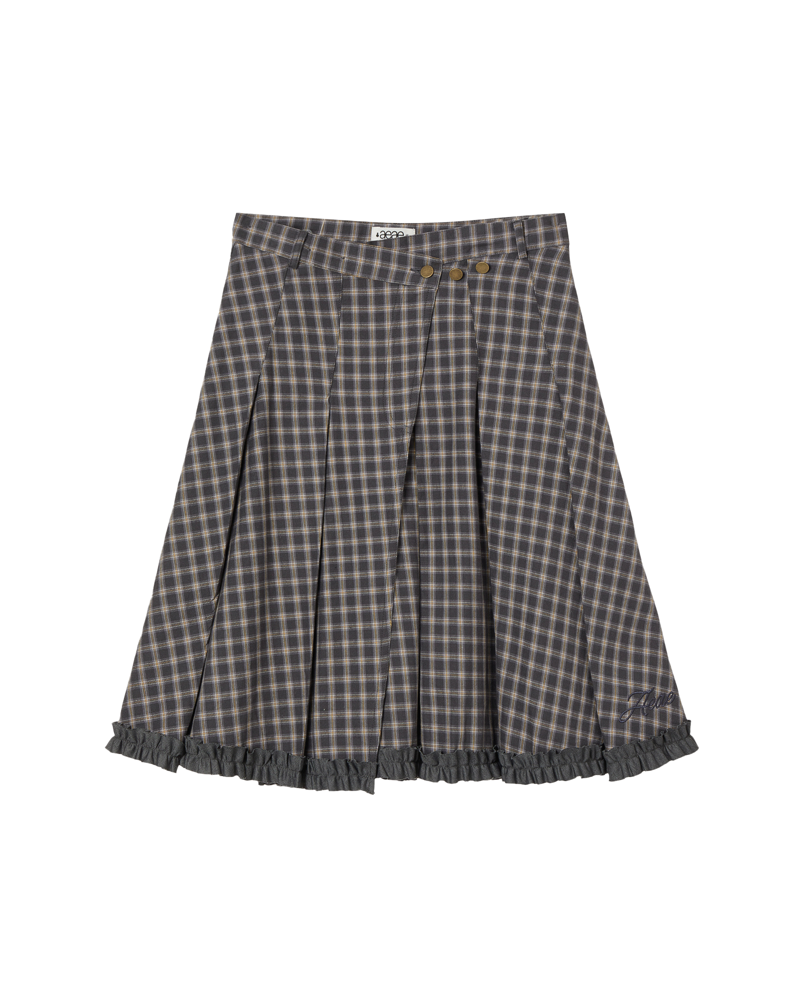 CHECK WRAP PLEATS SKIRT GREY