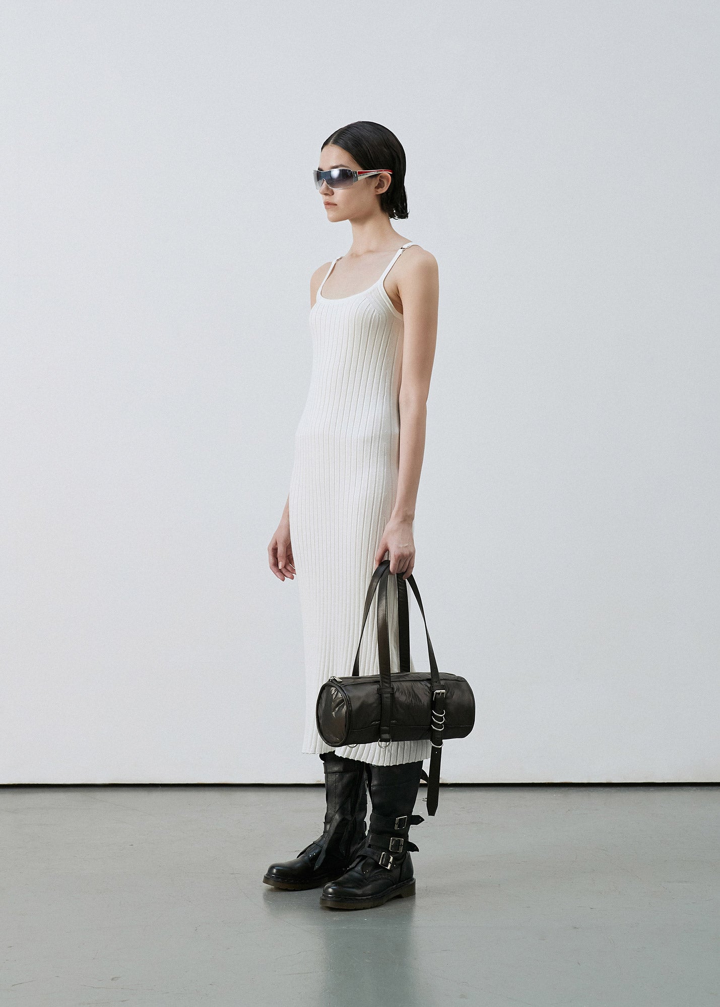 SUSPENDERS RIBBED KNIT DRESS IVORY / 2 COLOR