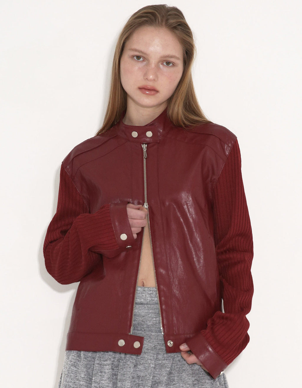 RIBBED PANEL BIKER JACKET / 3 COLOR