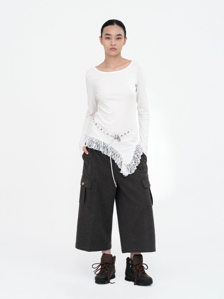 Tailored Herringbone Bermuda Pants Charcoal