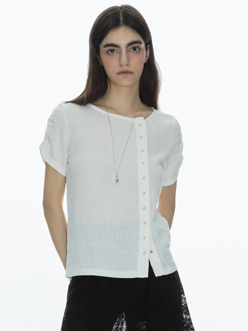 Linnen Button Top White