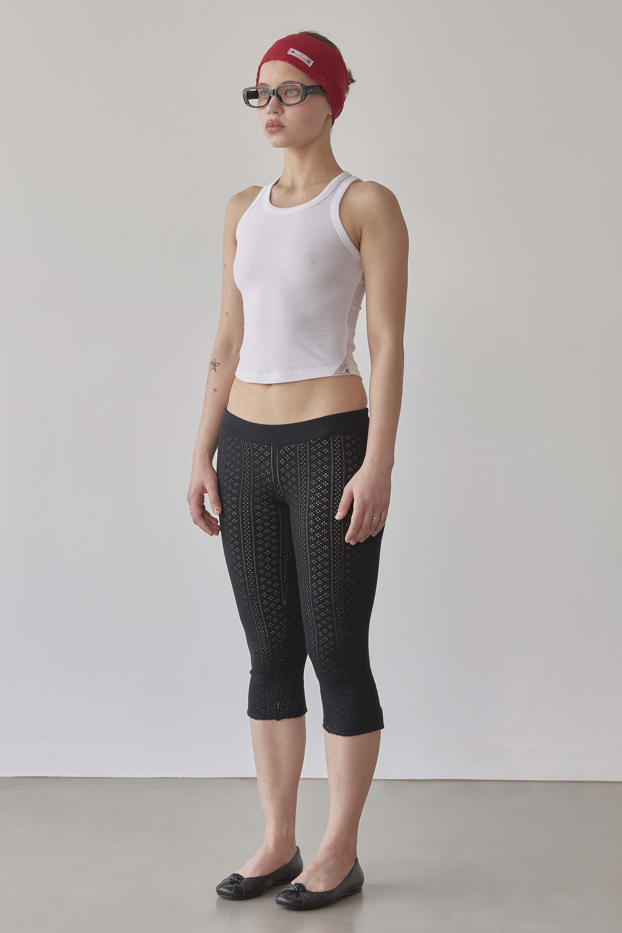 Eyelet Knit Capri Pants Black