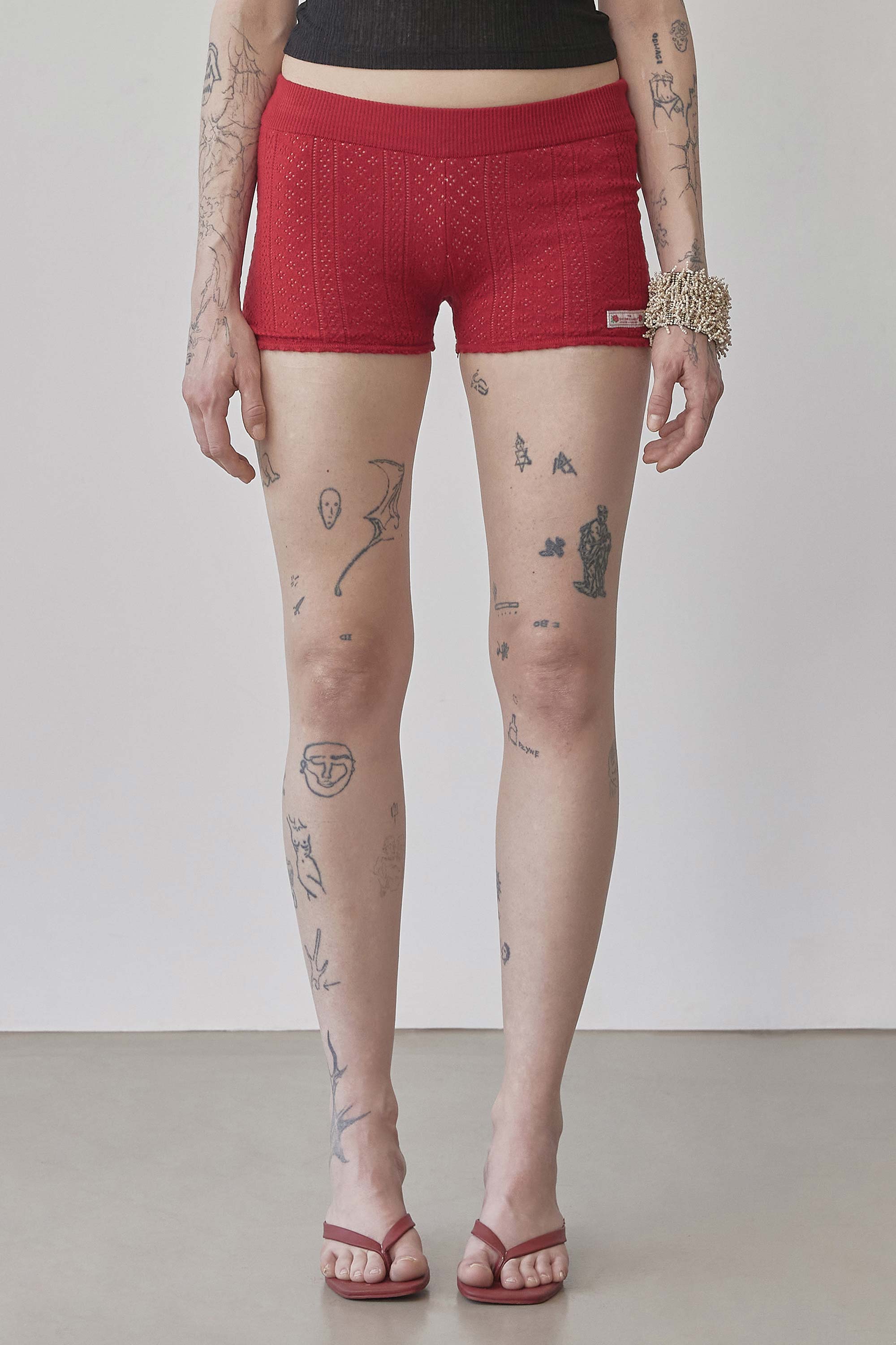 Eyelet Knit Shorts Red