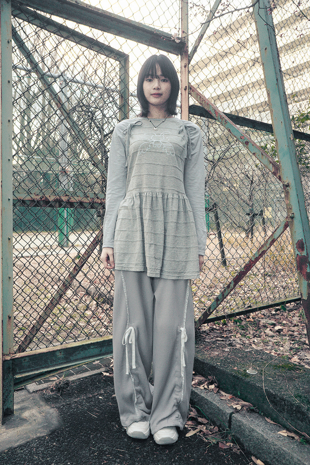 Angel patched raglan dress (Gray)