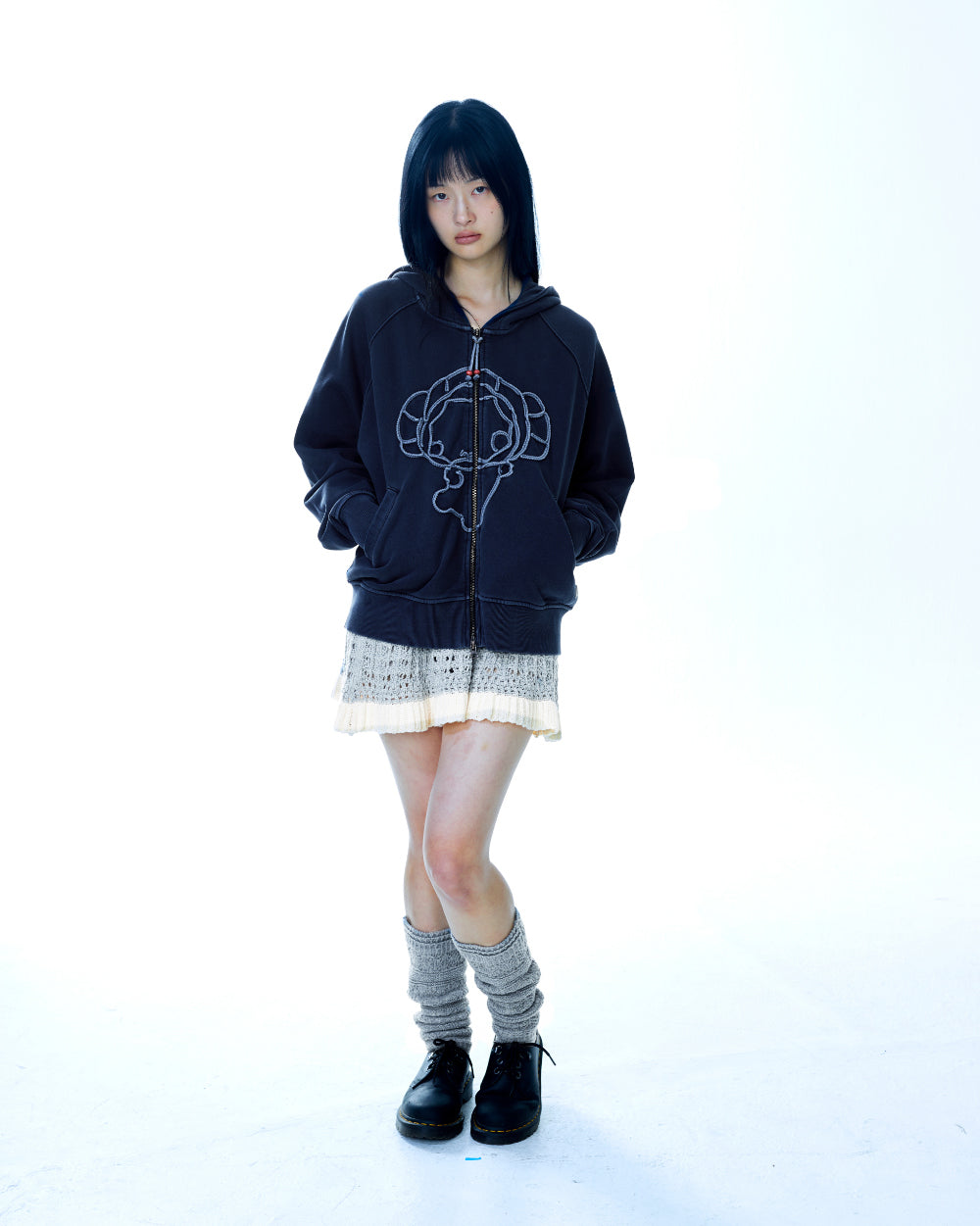 VINTAGE TAPE HOOD ZIP-UP NAVY