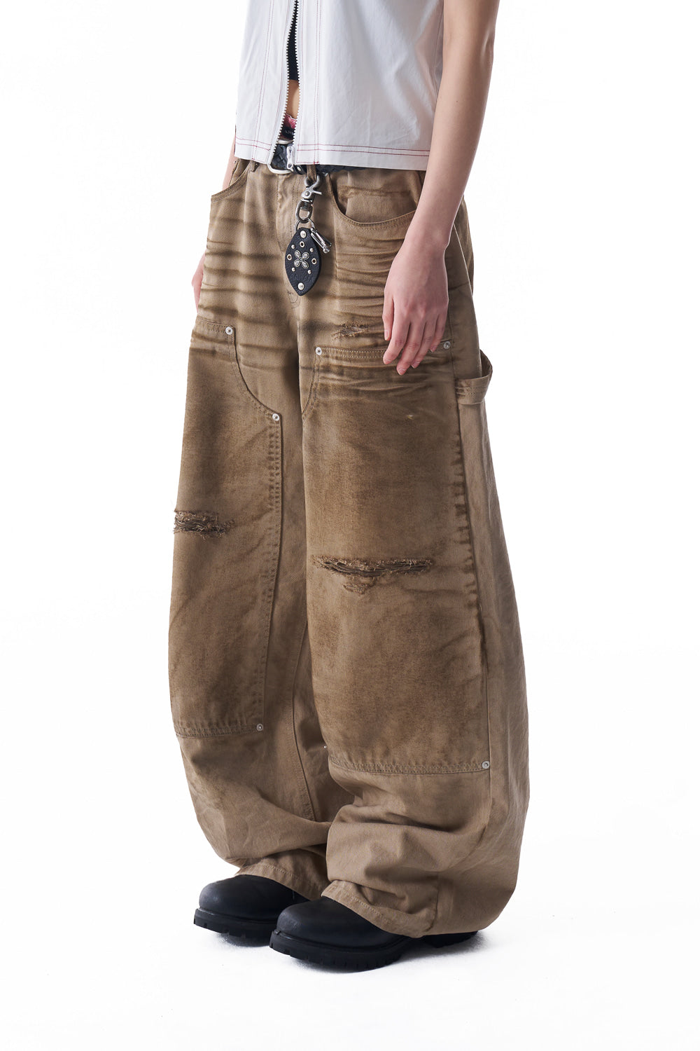 5.13 예약배송 Dirty Washed Double Knee Cotton Pants (Beige)