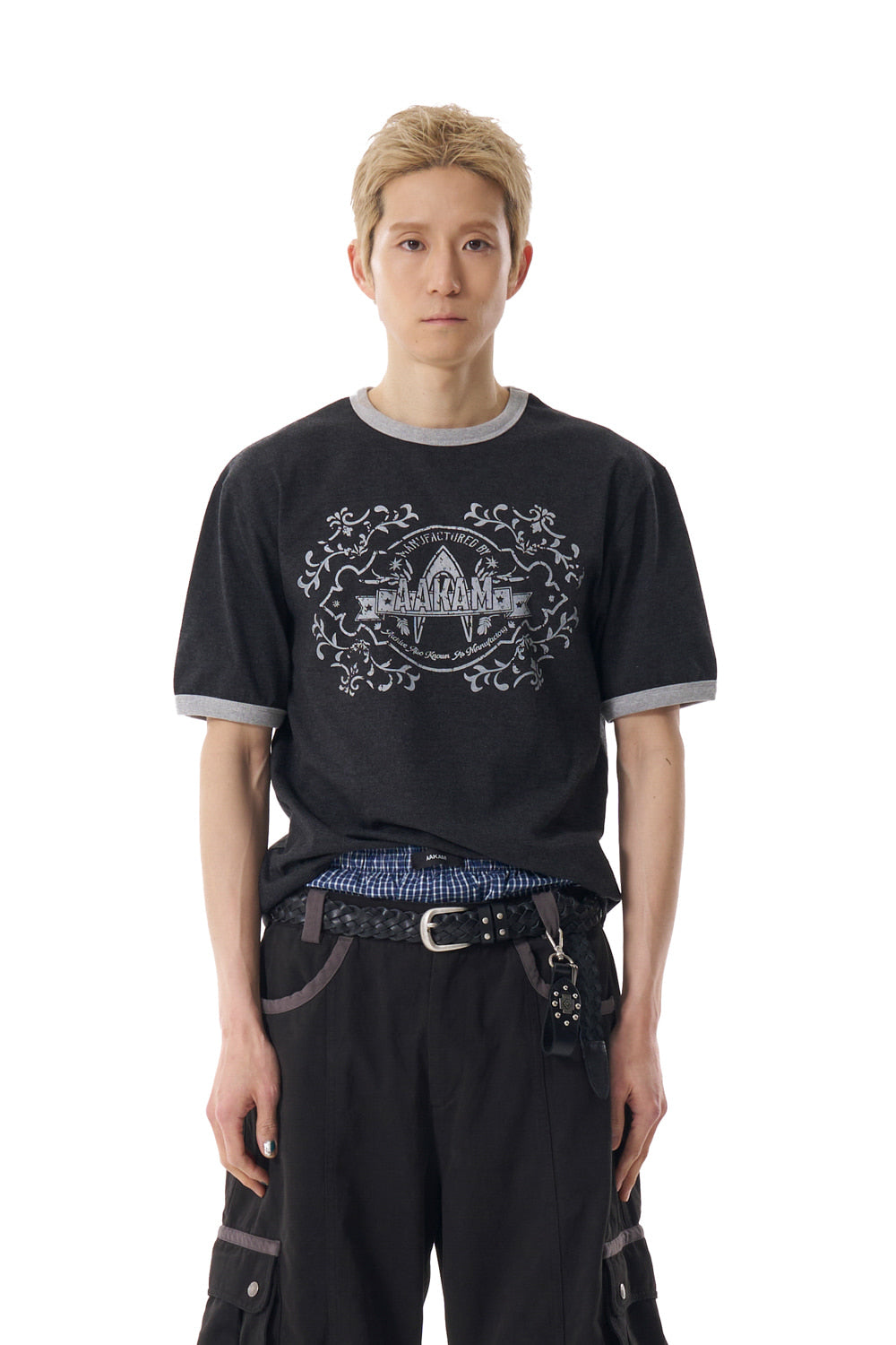 Stamp Printed Ringer Top (Dark Gray)