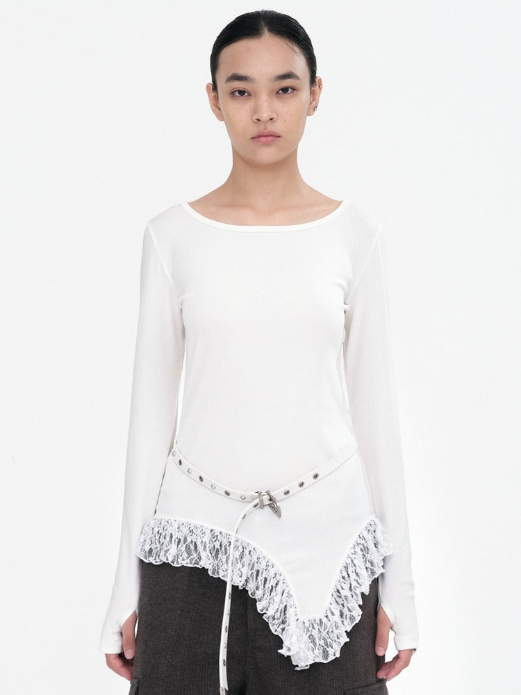 Ruffle Long Sleeve Top Ivory