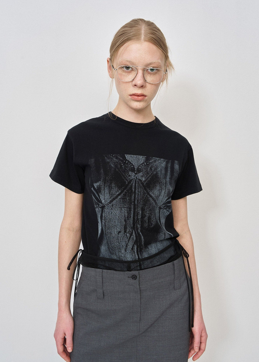 RIBBON SLIP PRINT T-SHIRTS / 3 Color