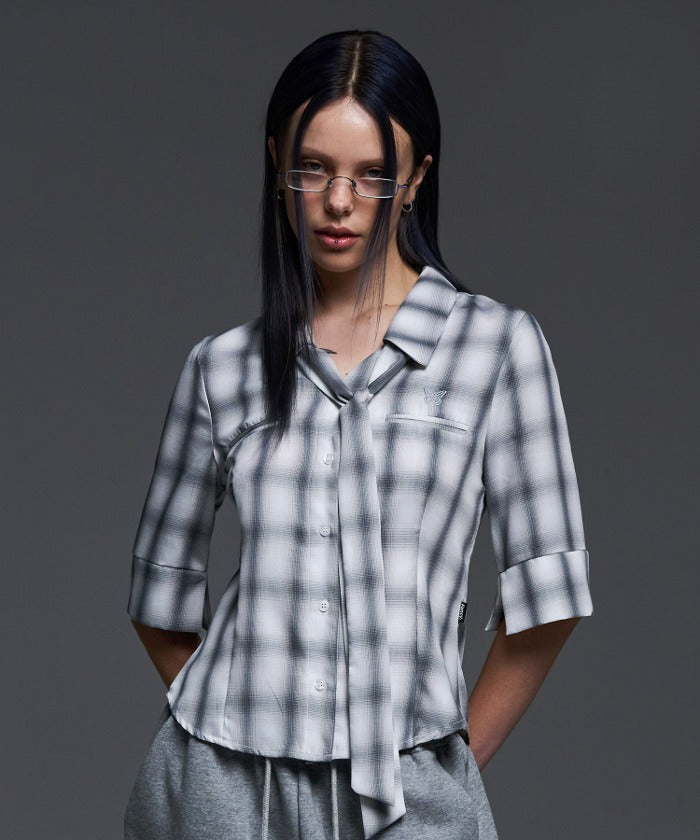 NF TIE SCARF CHECK COLLAR SHIRT (GRAY)