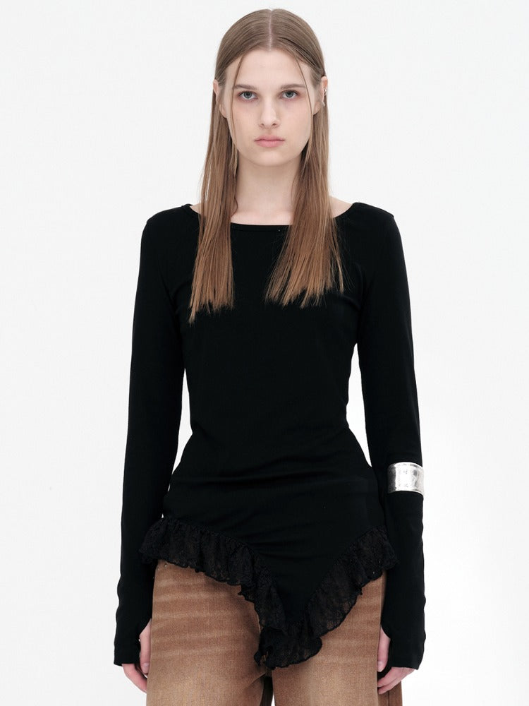 Ruffle Long Sleeve Top Black
