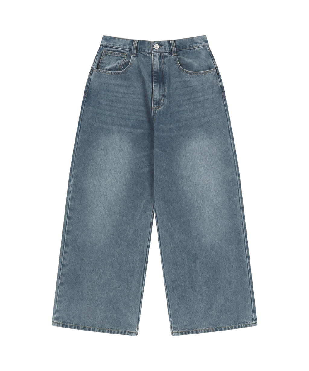 W STITCH DENIM PANTS BLUE