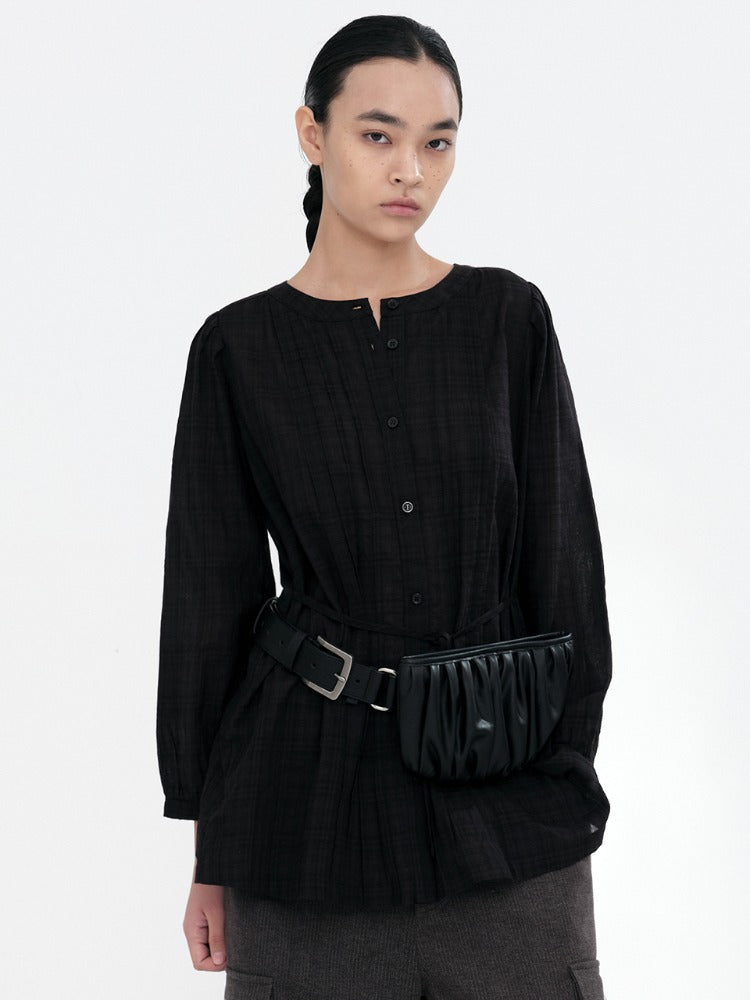 Tuck Pleats Puff Blouse Black