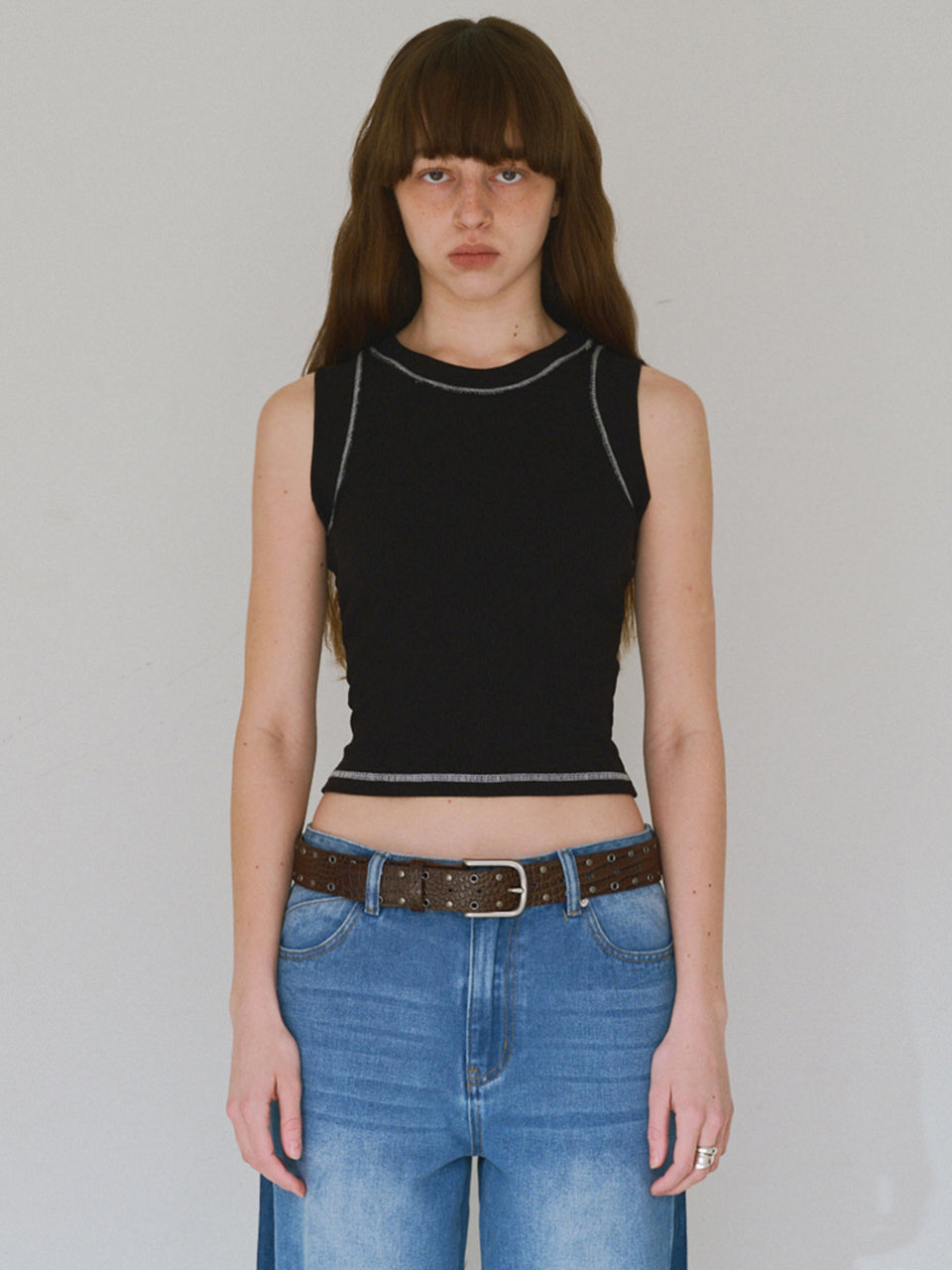 Stitch Sleeveless Top Black