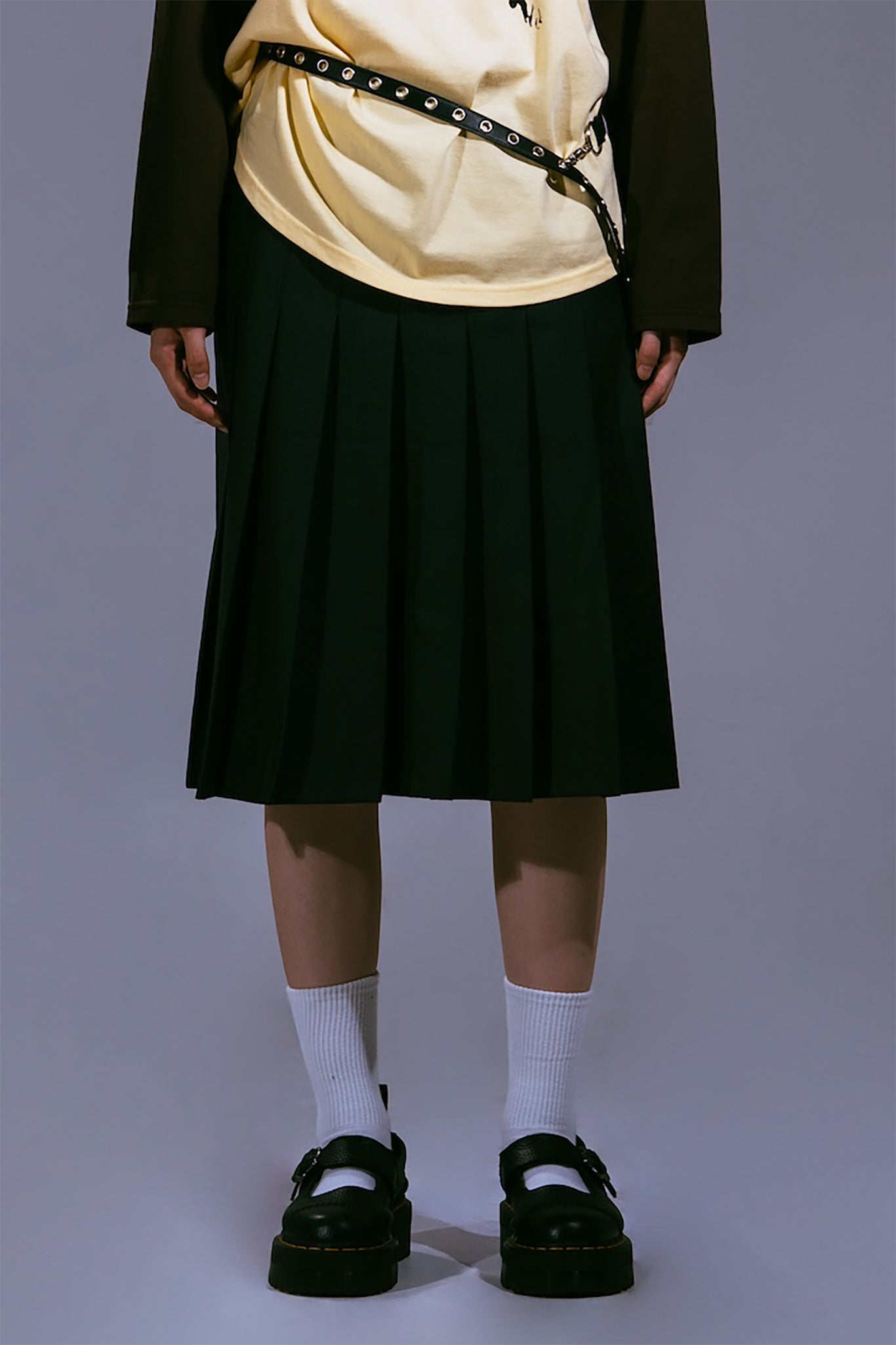 PLEATS SKIRT (GRAY/BLACK)