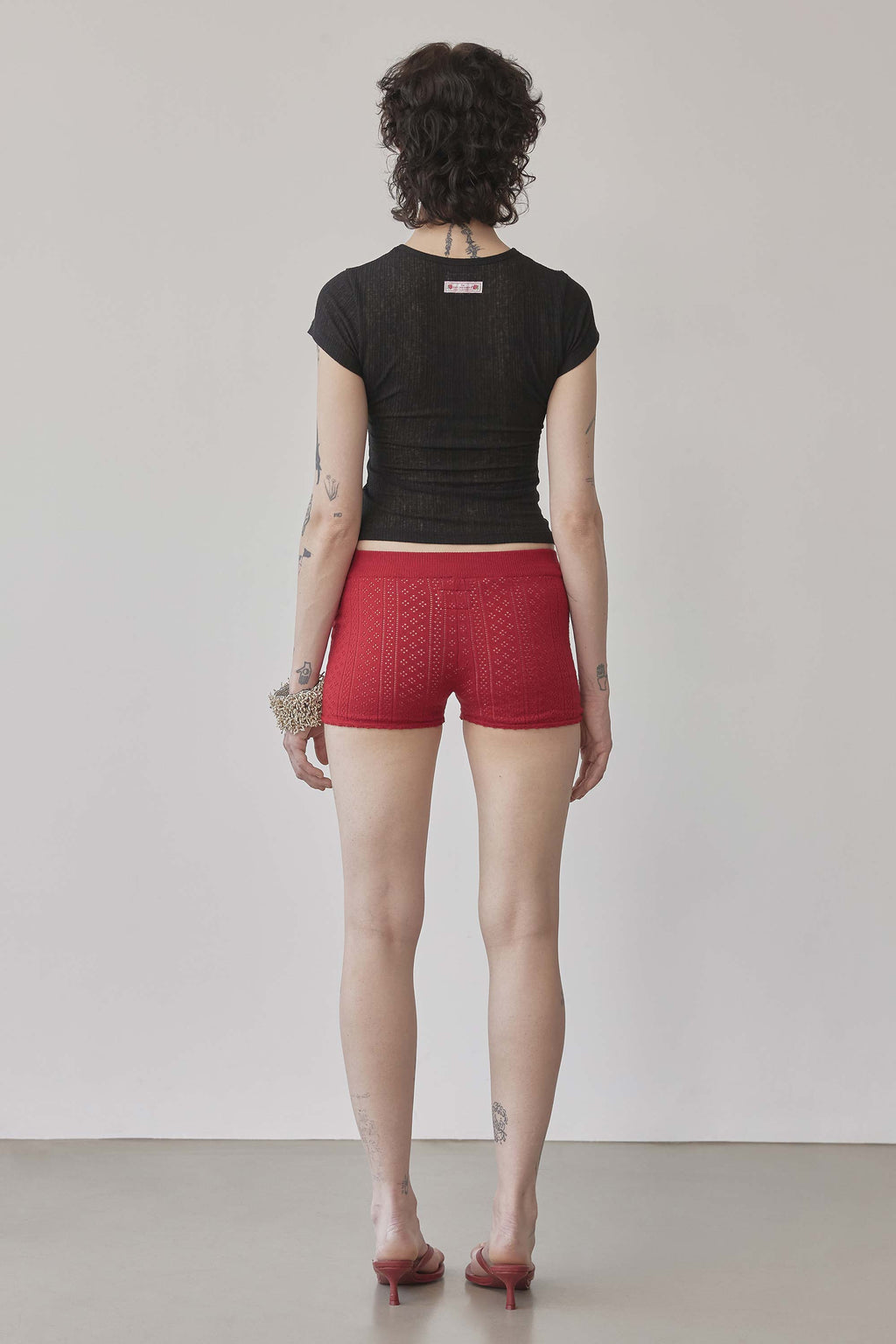 Eyelet Knit Shorts Red