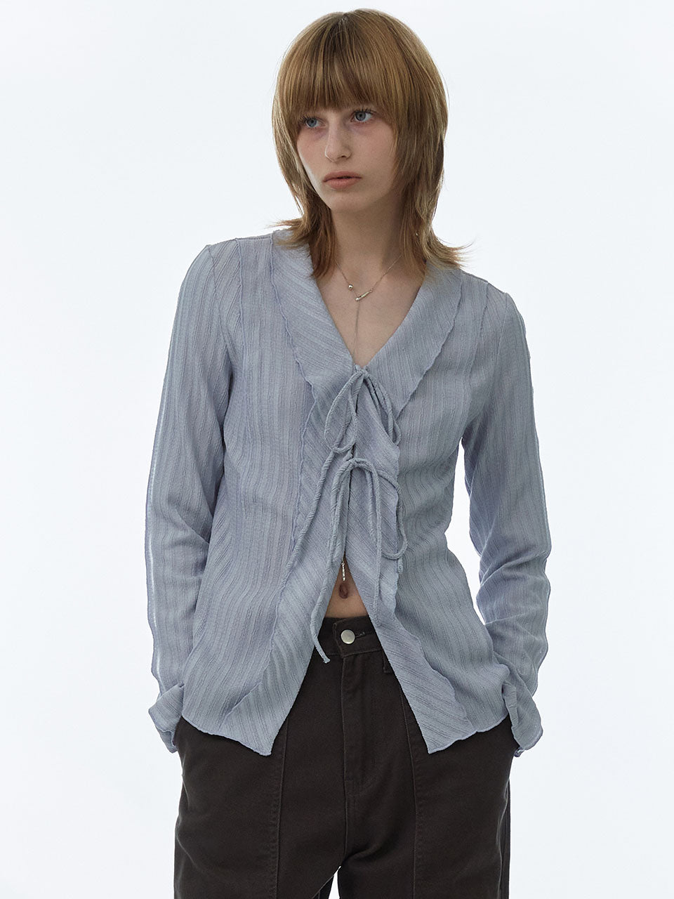 Lace Ruffle Blouse Sky Blue