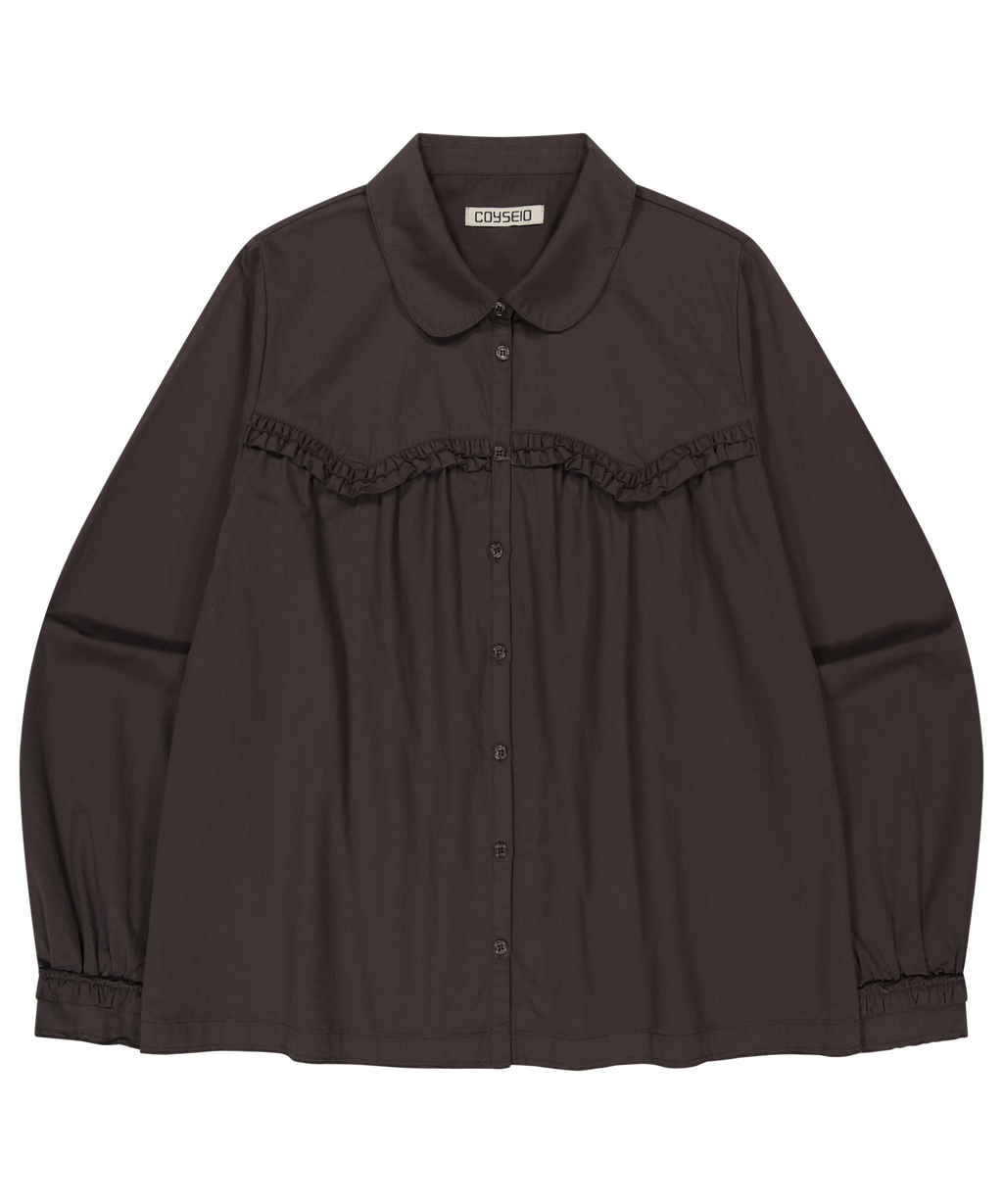 ROUGH CUT FRILL SHIRT BROWN