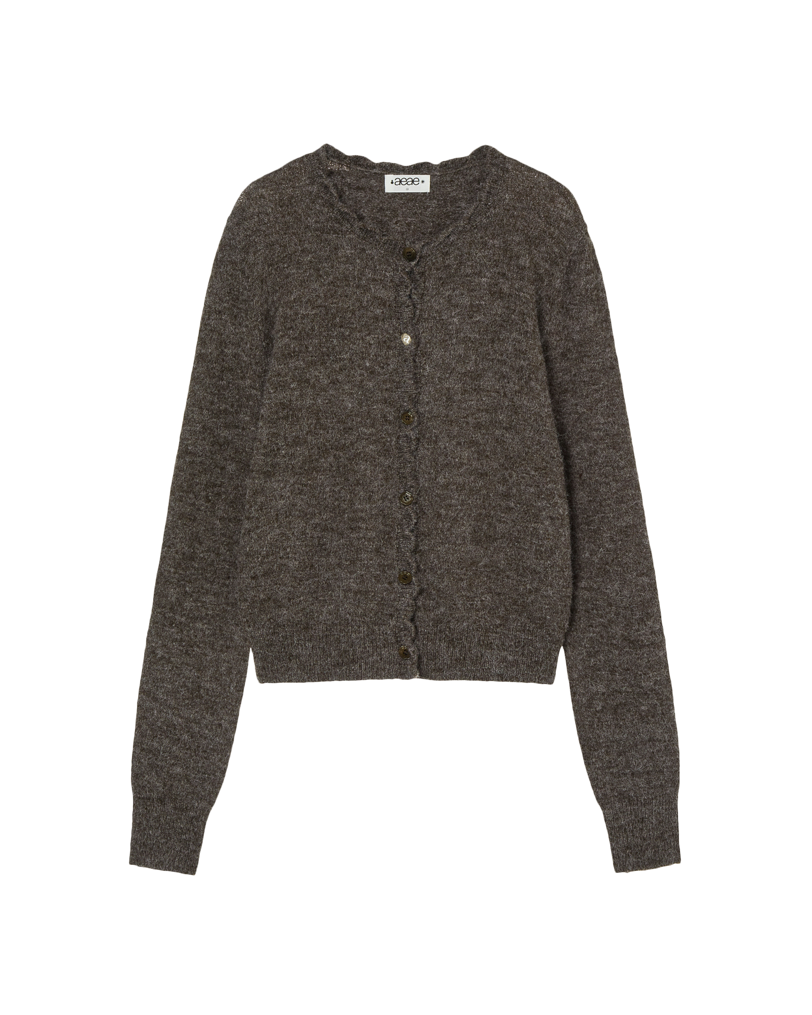 SCALLOP ROUND NECK CARDIGAN DARK BROWN