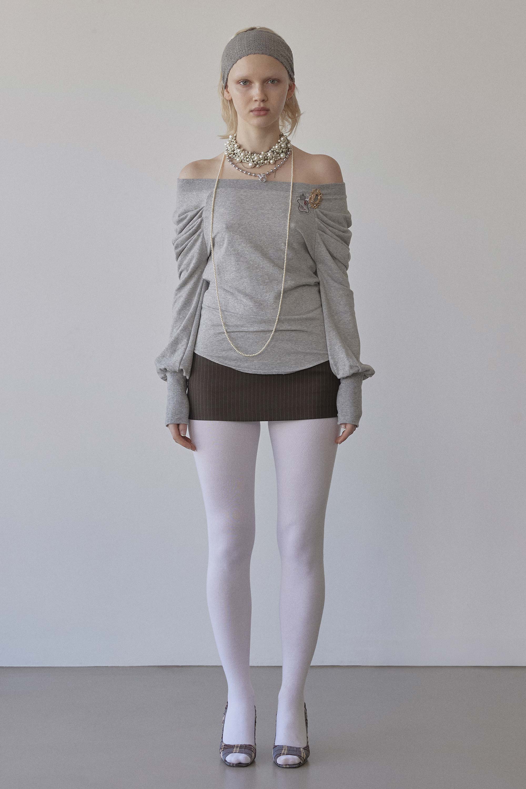 Princess Off-Shoulder Tee Melange Gray