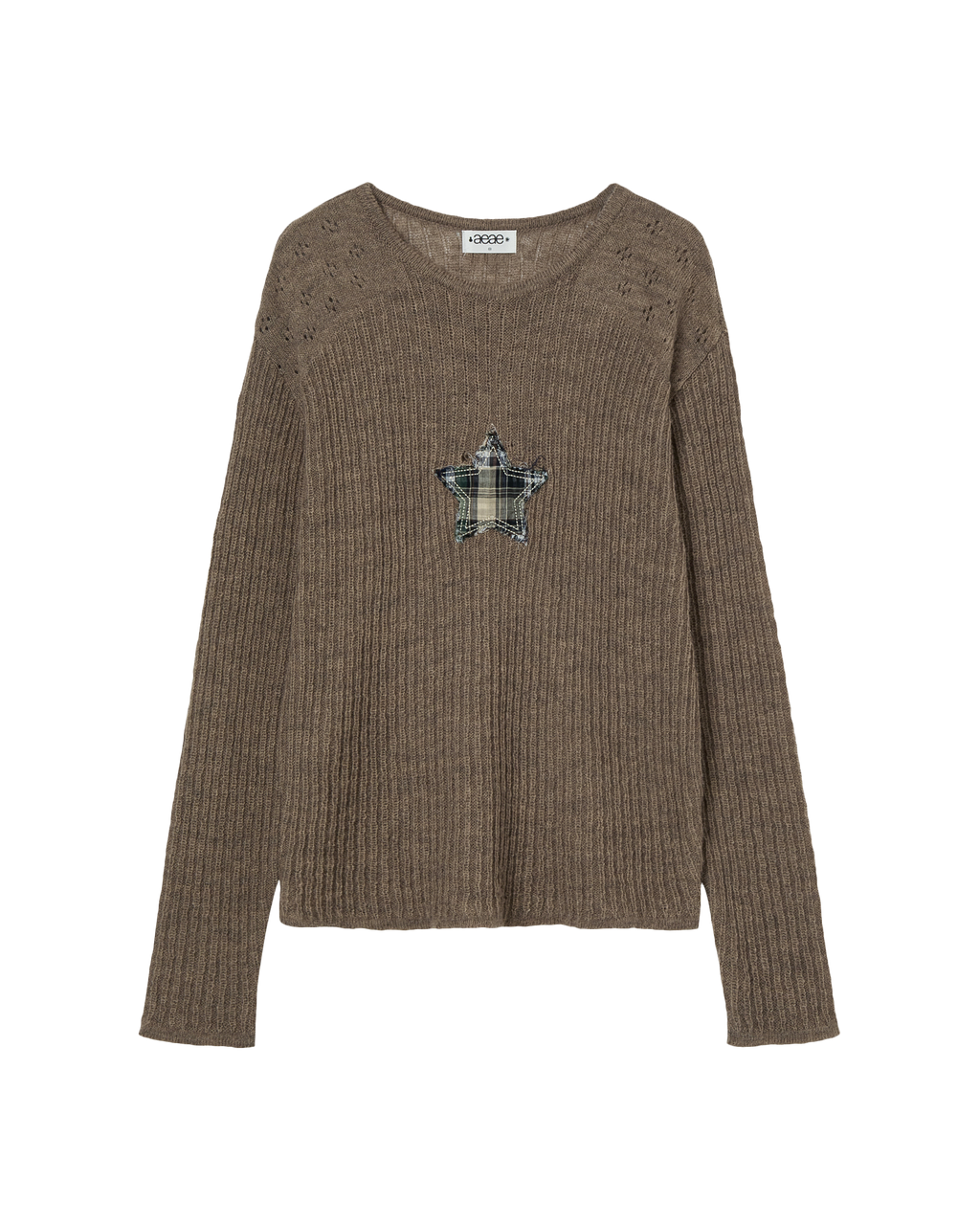 SHEER APPLIQUE KNIT BROWN