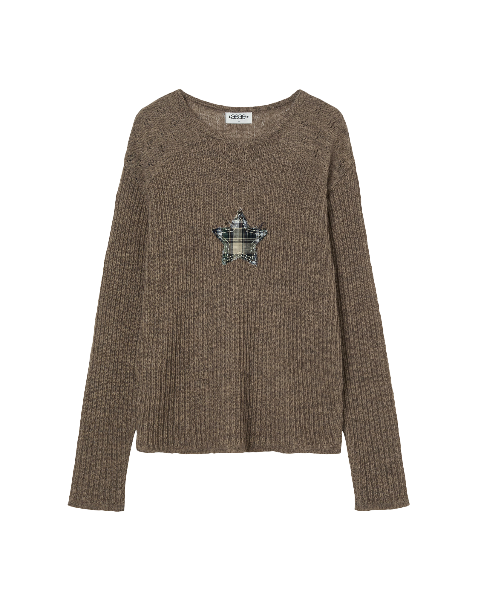 SHEER APPLIQUE KNIT BROWN