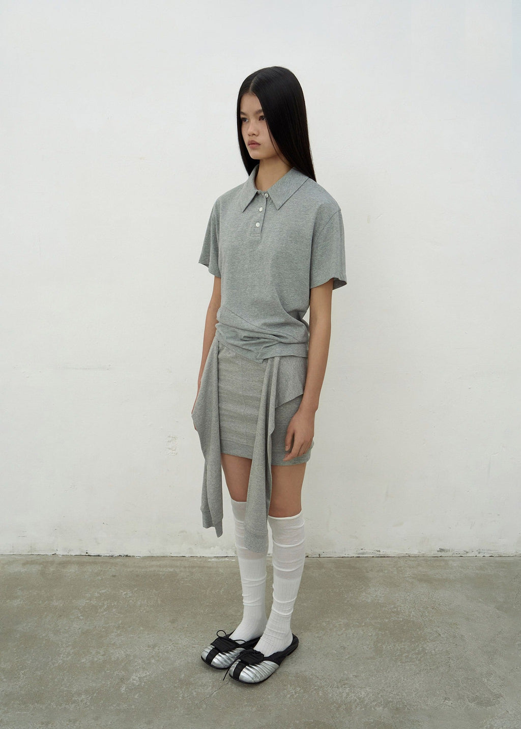 OPEN COLLAR TOP (MELANGE GREY)