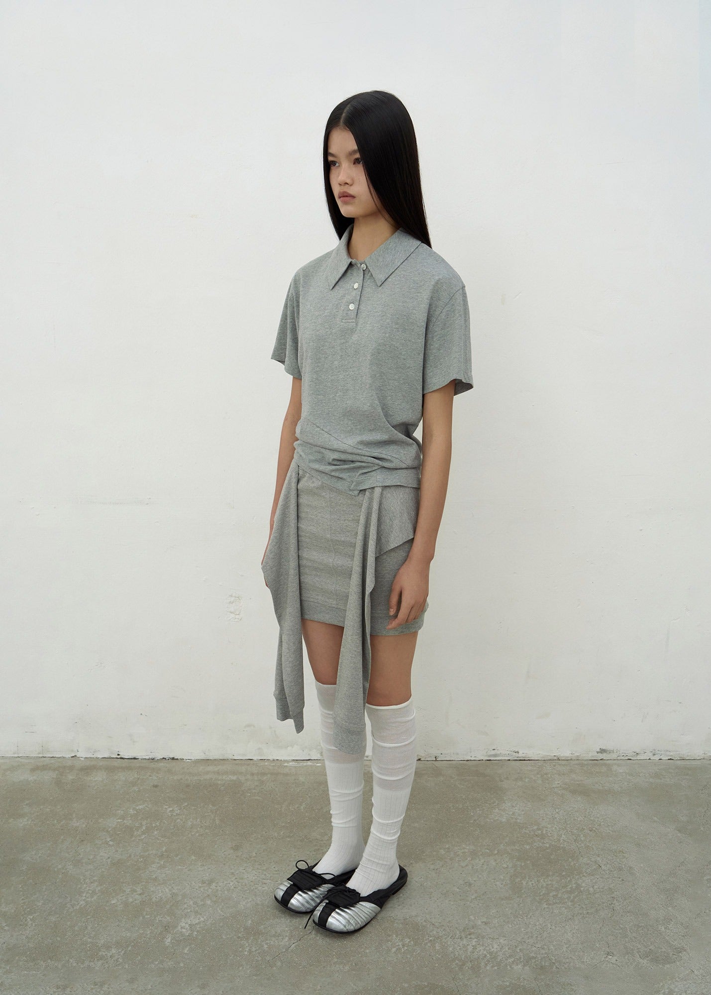 OPEN COLLAR TOP (MELANGE GREY)