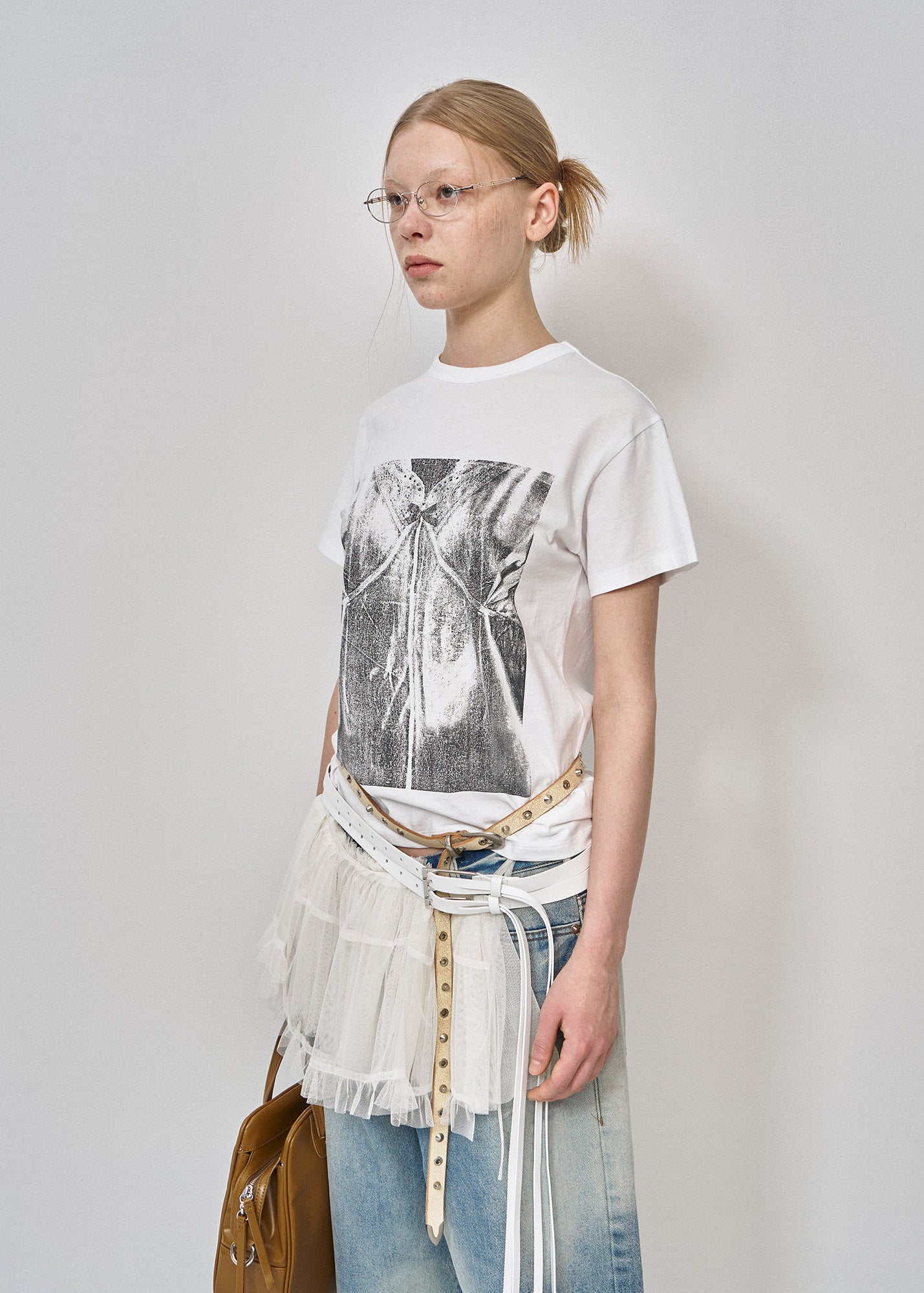 RIBBON SLIP PRINT T-SHIRTS / 3 Color