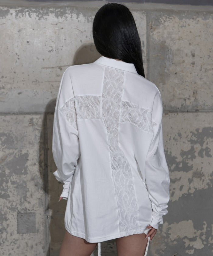 BACK CROSS OVER FIT COLLAR TEE (WHITE) F25ZB021