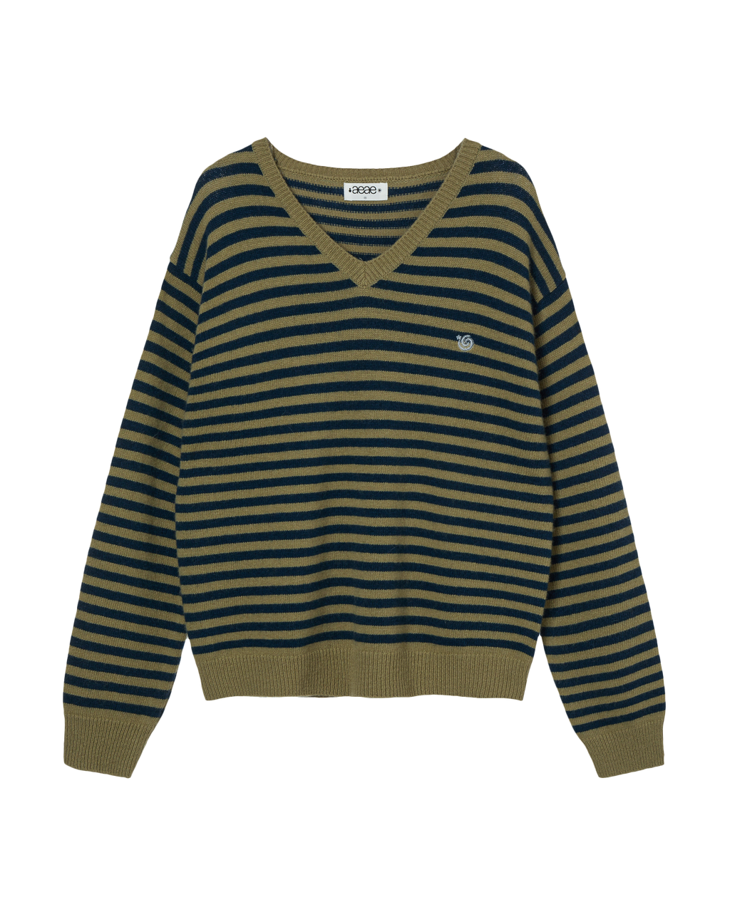 STRIPE V-NECK KNIT PULLOVER KHAKI