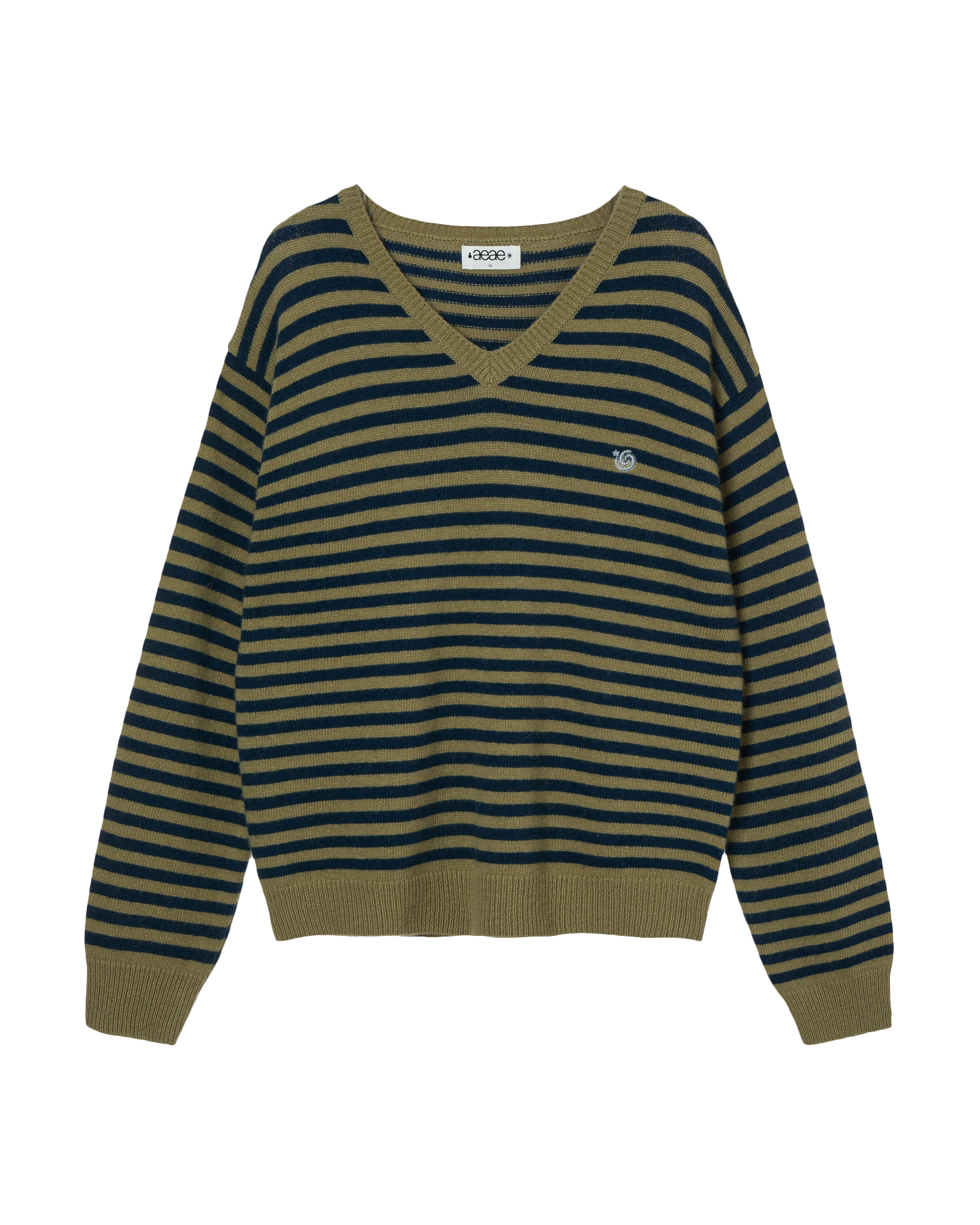 STRIPE V-NECK KNIT PULLOVER KHAKI