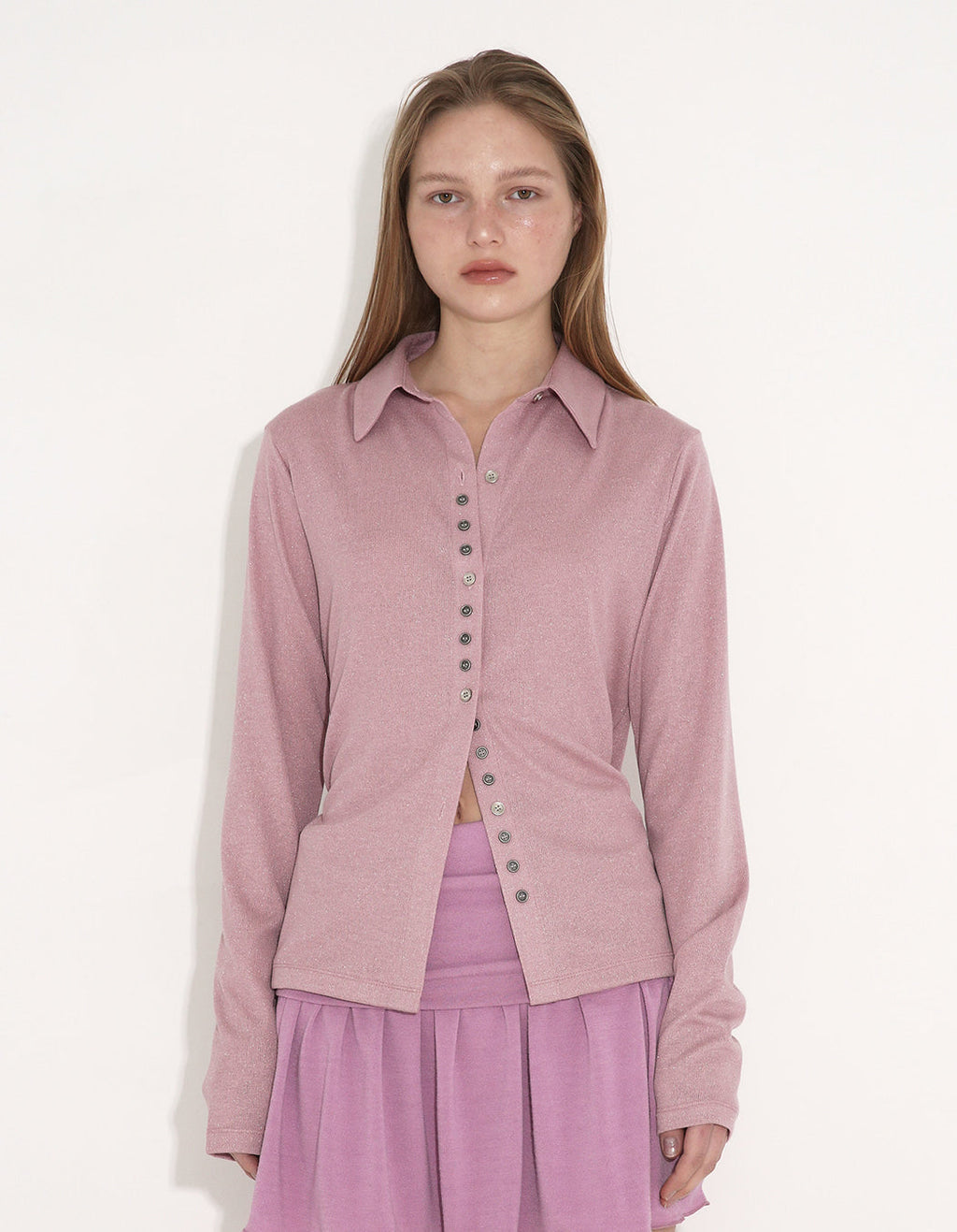BUTTON GLITTERED JERSEY SHIRT / 2 COLOR