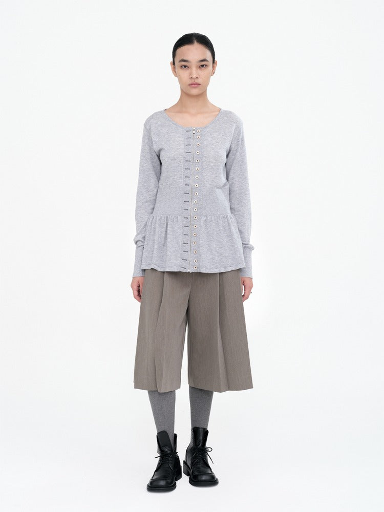 Wide Tuck Culotte Pants Brown