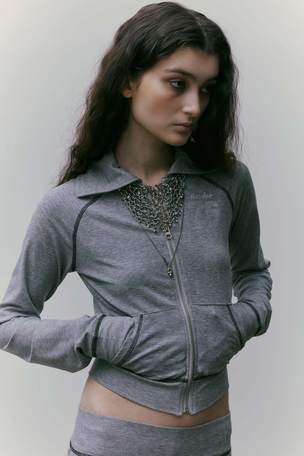 Sculptor X Ed Hardy Jersey Track Zip-Up Melange Gray