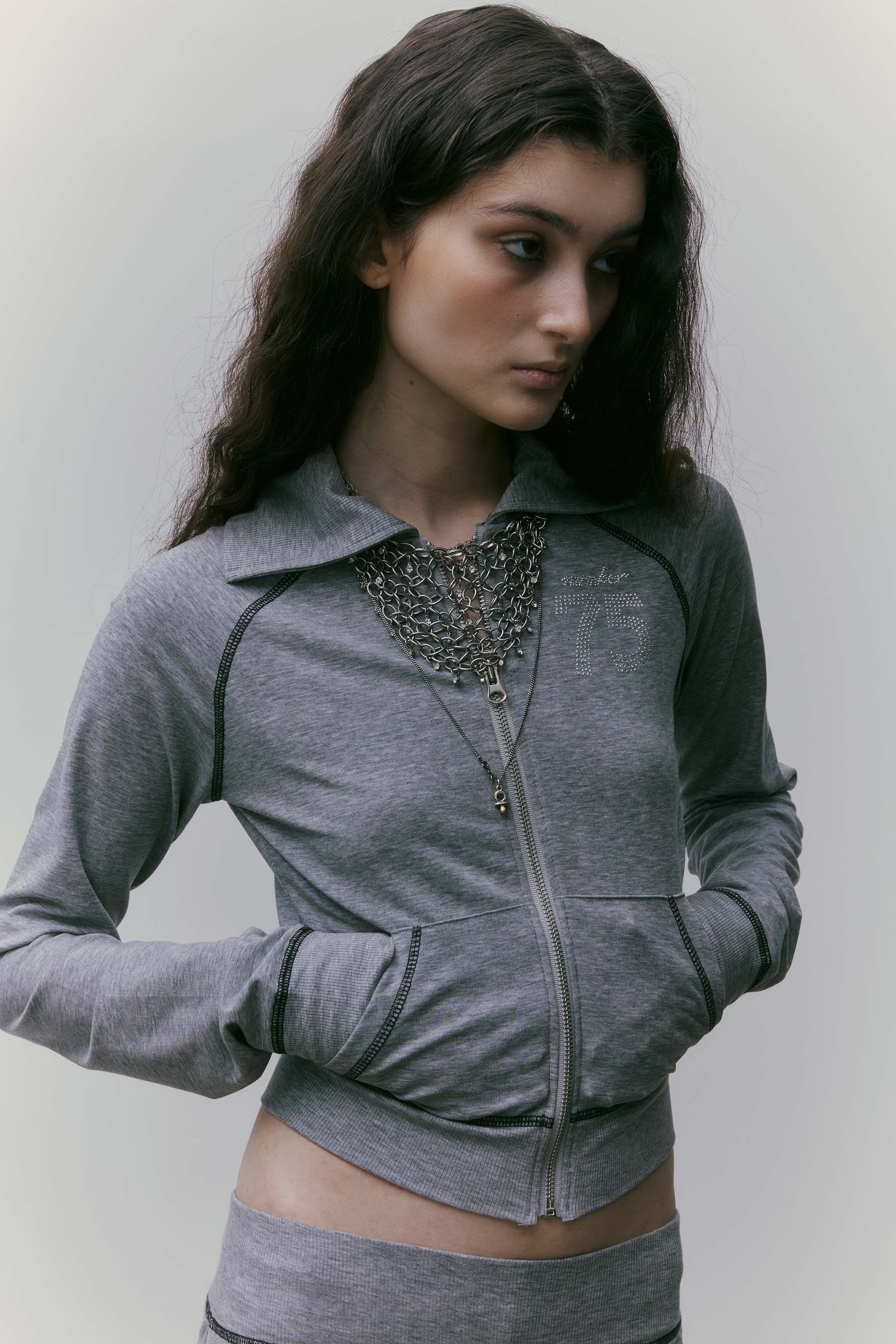 Sculptor X Ed Hardy Jersey Track Zip-Up Melange Gray